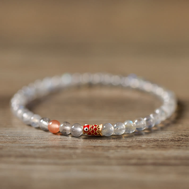 4mm Moonstone Koi Fish Healing Bracelet for Calm & Luck
