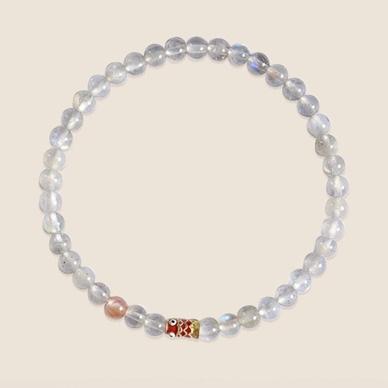 4mm Moonstone Koi Fish Healing Bracelet for Calm & Luck