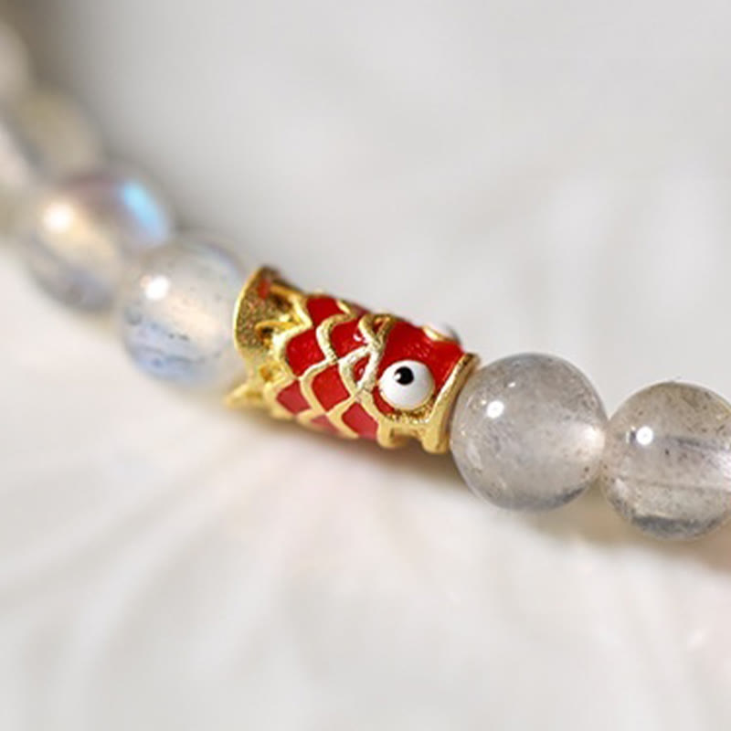4mm Moonstone Koi Fish Healing Bracelet for Calm & Luck