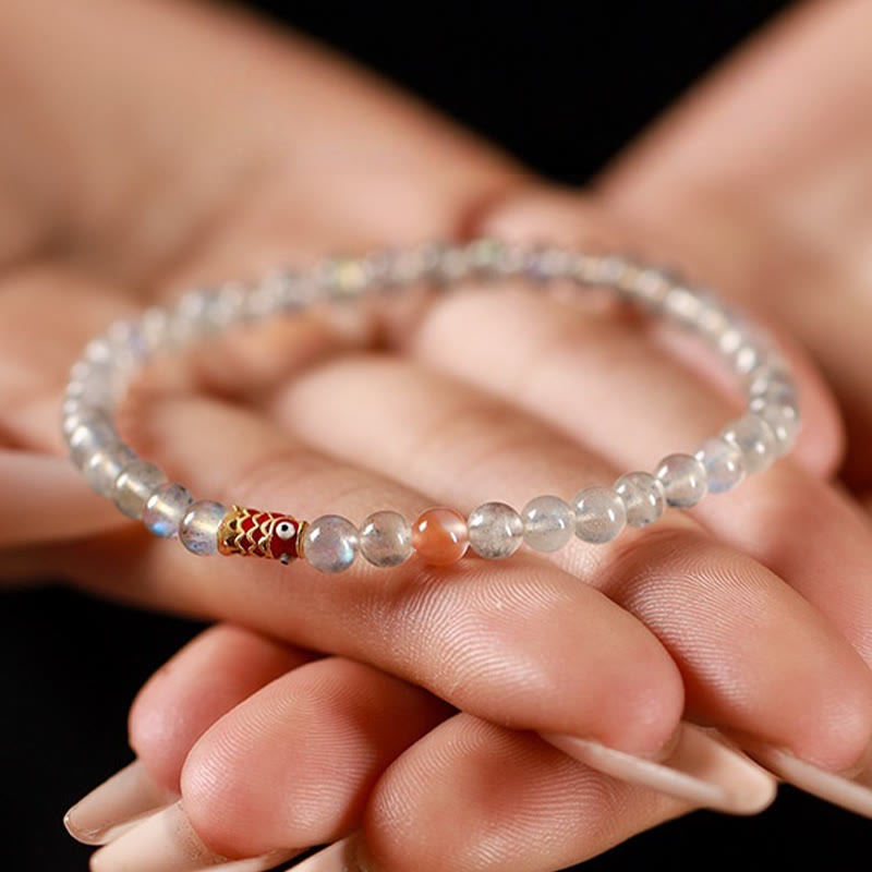 4mm Moonstone Koi Fish Healing Bracelet for Calm & Luck