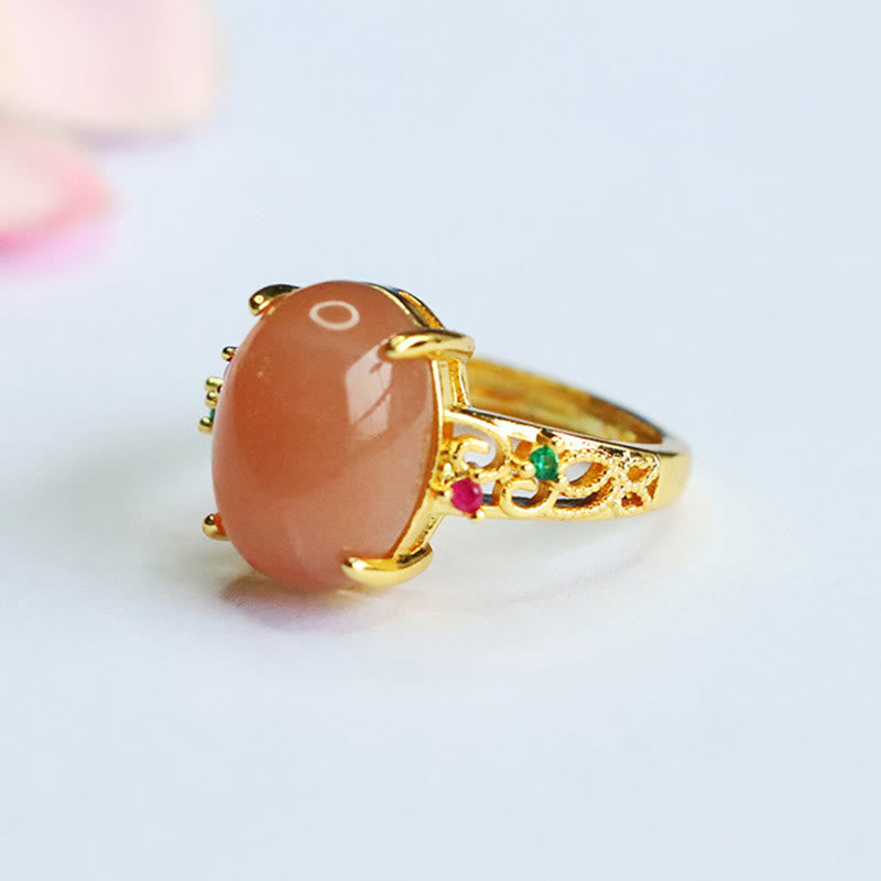 Adjustable Peach Moonstone Ring for Happiness & Creativity
