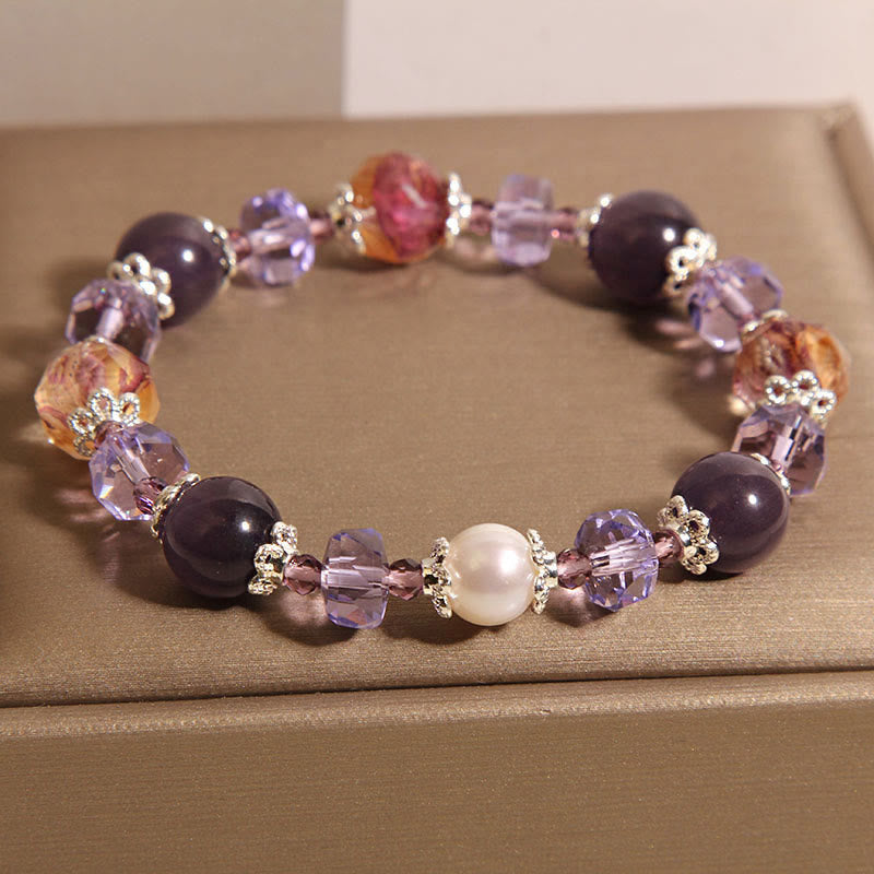 Amethyst Bracelet with Pearl & Crystal for Positive Energy