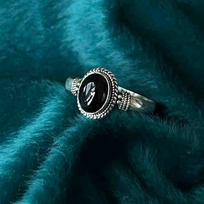 Adjustable Black Onyx 925 Sterling Silver Spiritual Ring