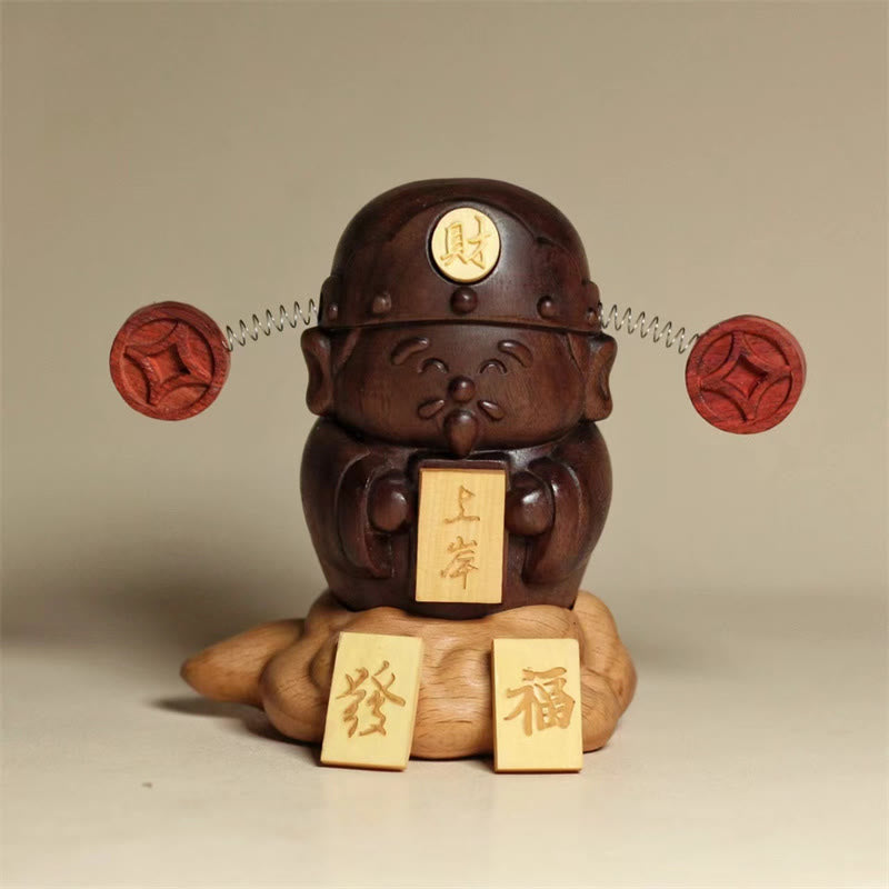 Black Walnut Caishen God Of Wealth Statue | Feng Shui Decor