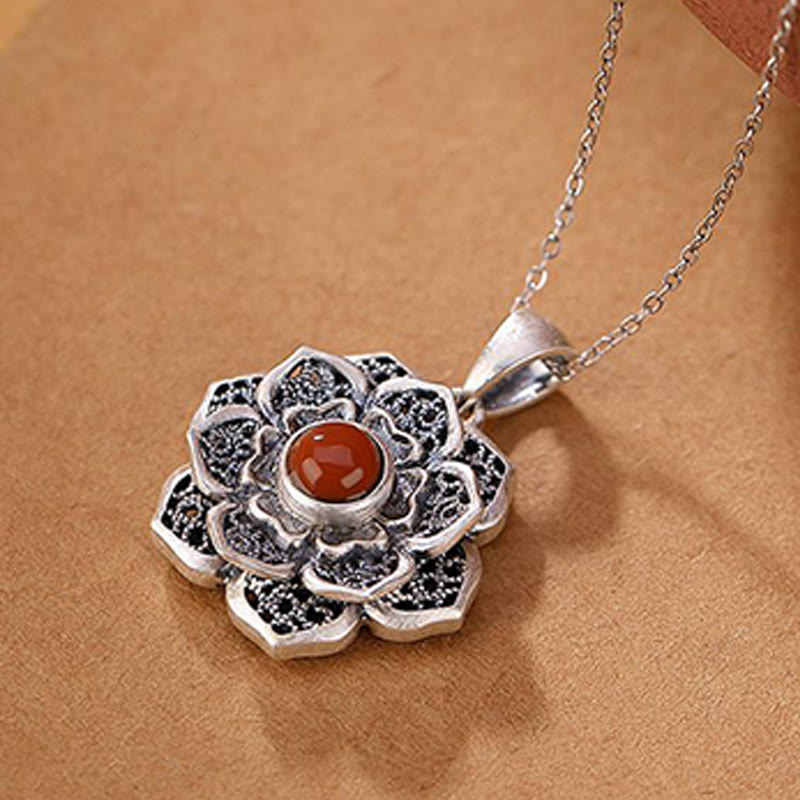 Copper & Red Agate Om Mani Padme Hum Necklace for Peace