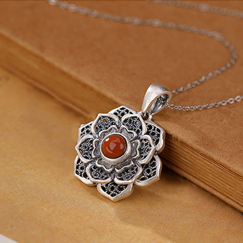 Copper & Red Agate Om Mani Padme Hum Necklace for Peace