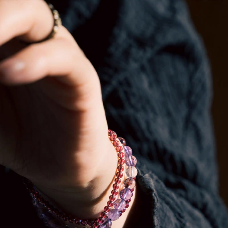 6mm Amethyst & 4mm Garnet Balance Bracelet Unisex