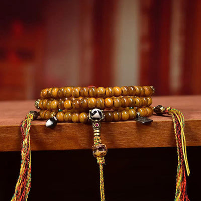 108 Beads Yak Bone Dzi Bead Mala for Protection & Balance