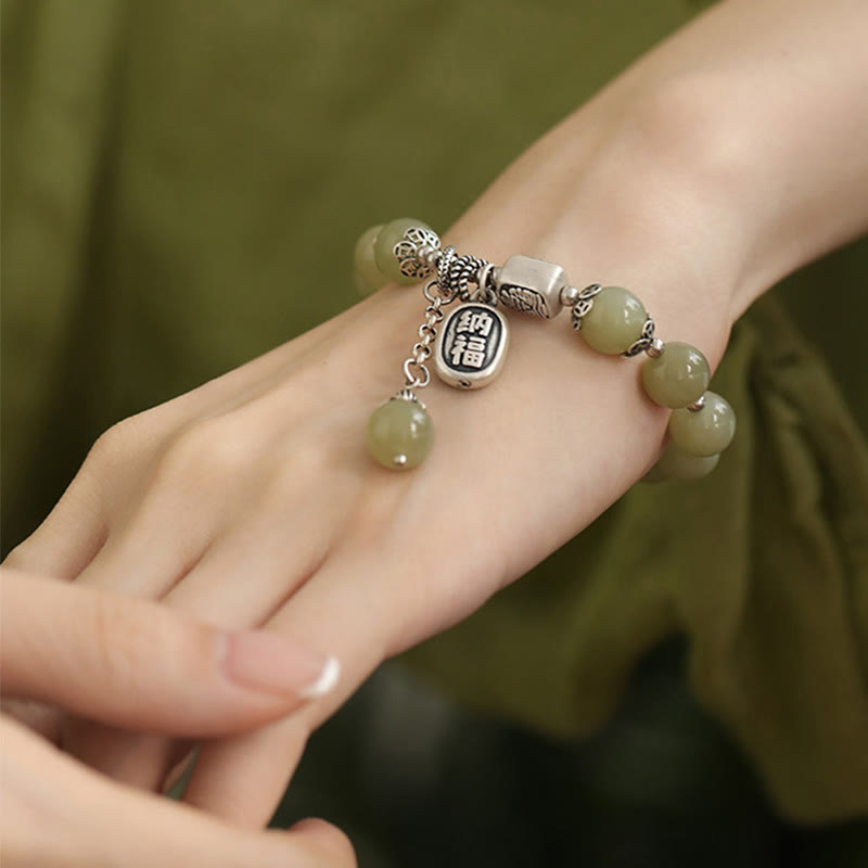 8mm Hetian Jade Luck Bracelet for Prosperity & Protection