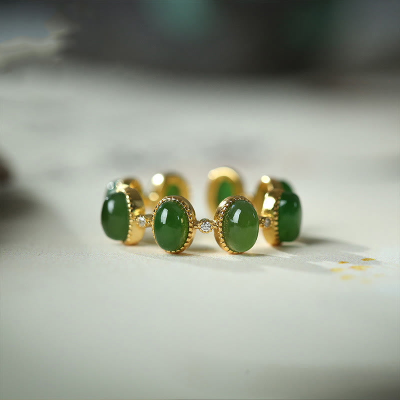Adjustable 925 Sterling Silver Hetian Cyan Jade Ring