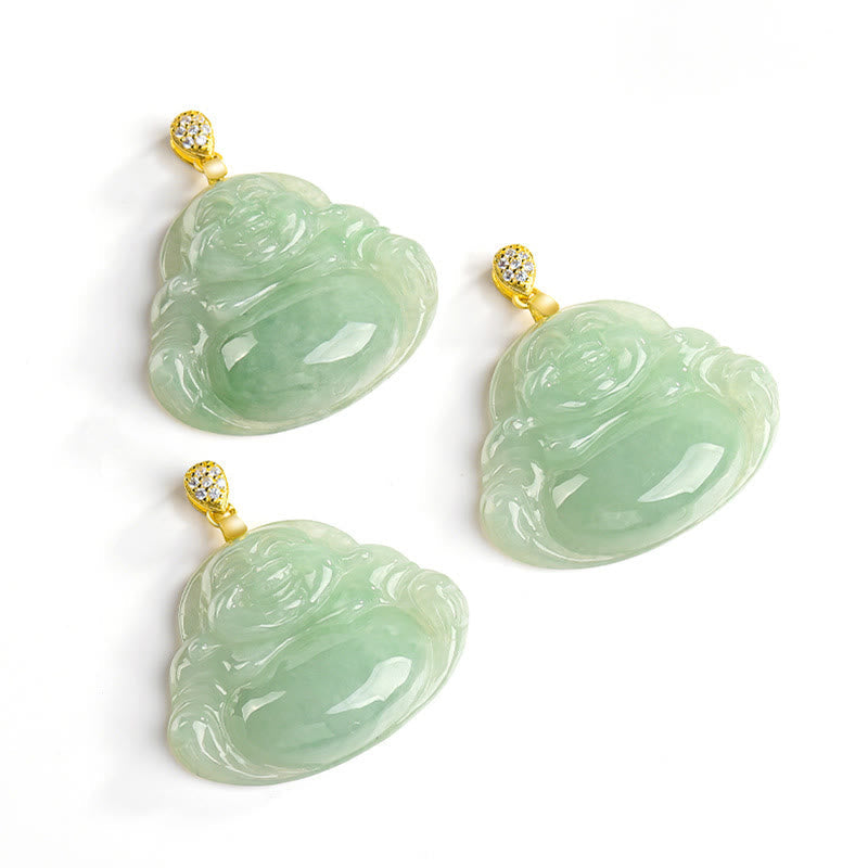 Jade Laughing Buddha Necklace in 925 Sterling Silver for Prosperity