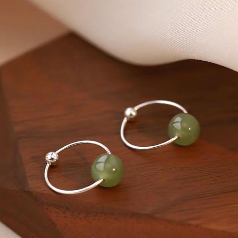 Sterling Silver Hetian Jade Earrings with Lucky Charm