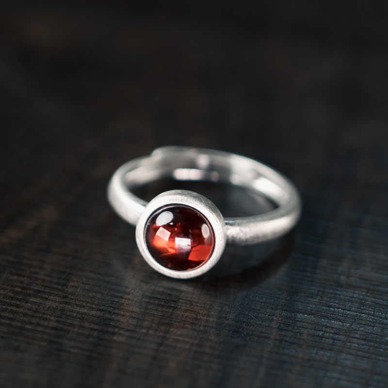 Adjustable Garnet Protection Ring | 925 Sterling Silver