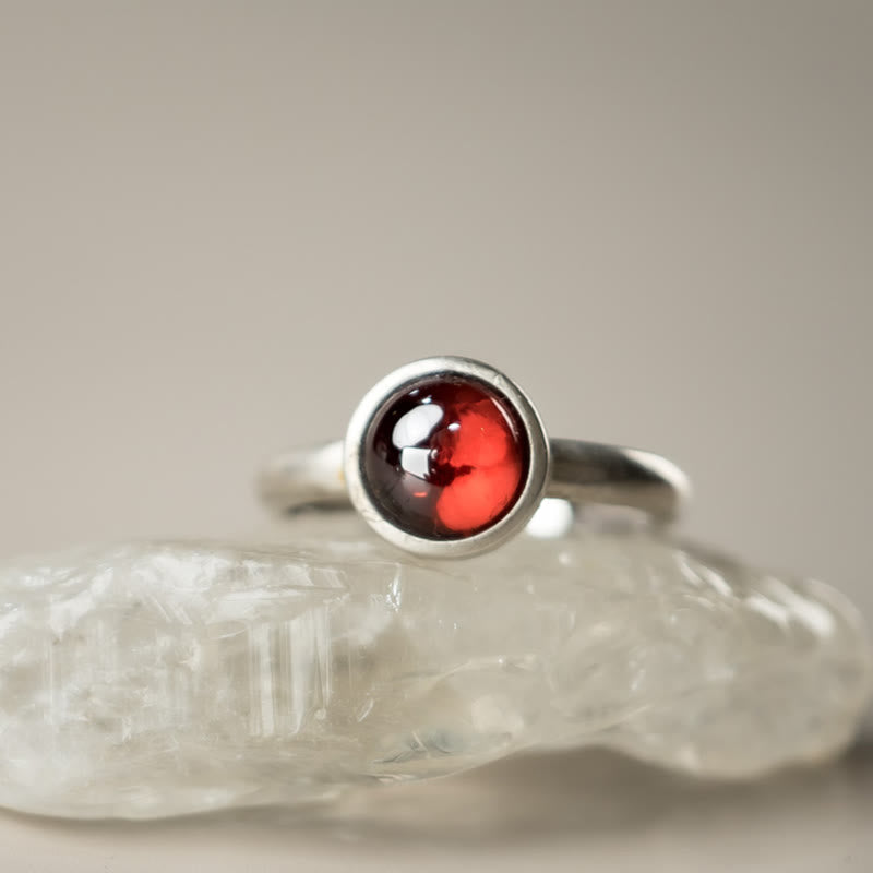 Adjustable Garnet Protection Ring | 925 Sterling Silver
