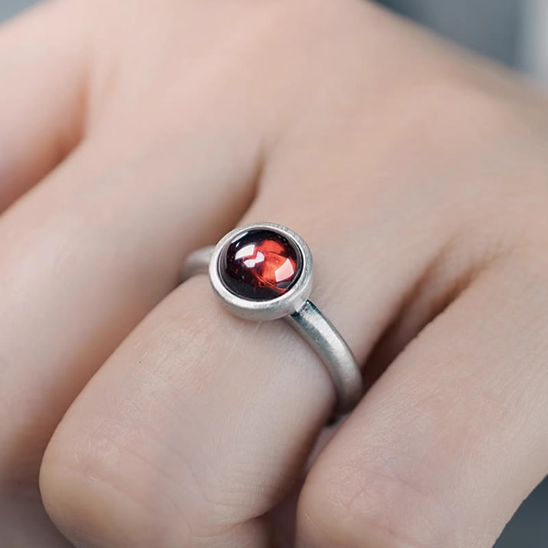 Adjustable Garnet Protection Ring | 925 Sterling Silver