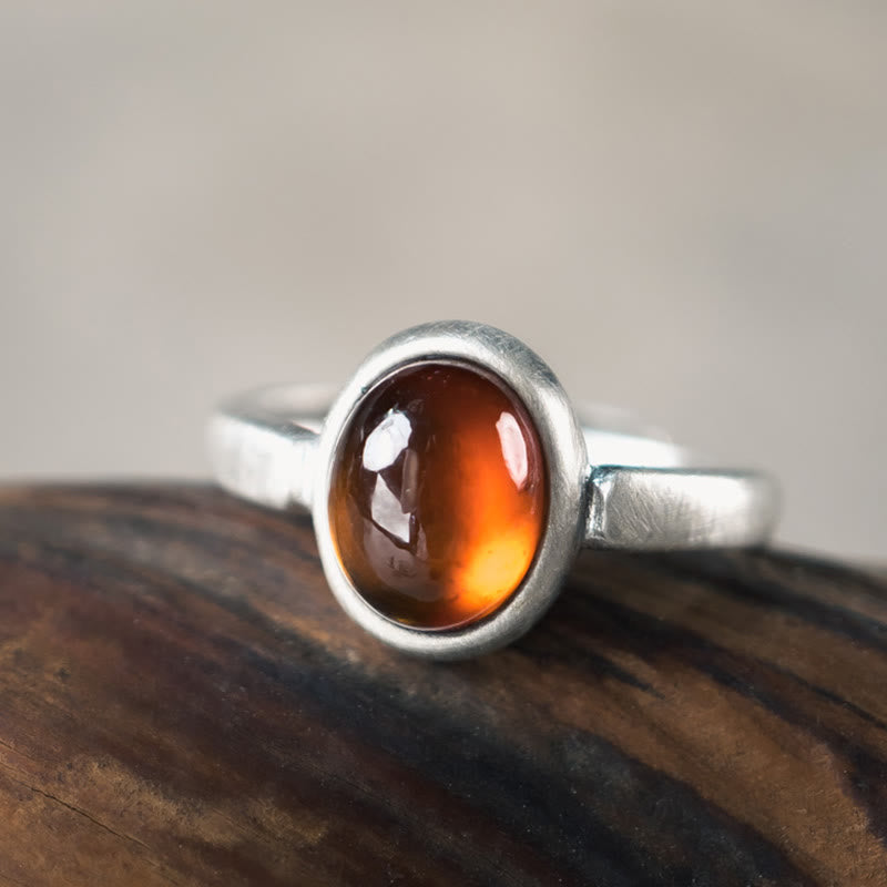 925 Sterling Silver Garnet Ring for Calm Protection