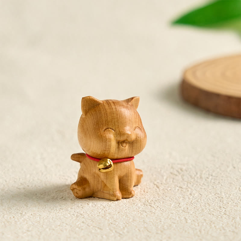 Mini Thuja Sutchuenensis Wood Dog Statue Spiritual Figurine