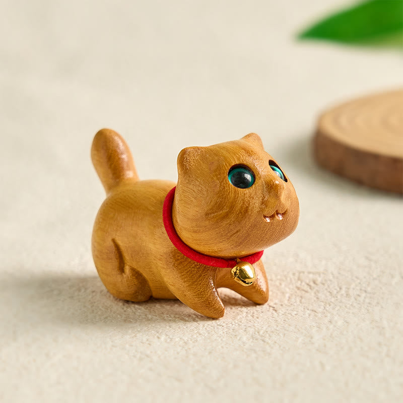 Sandalwood Mini Lucky Cat Figurine 6cm