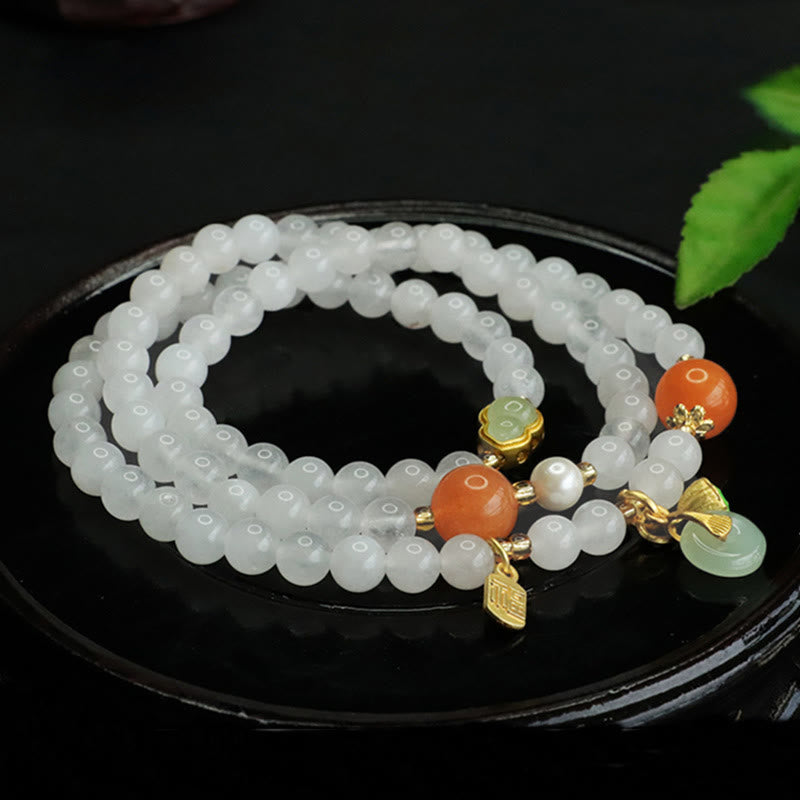 White Jade Multi-layer Peace Buckle Fu Bracelet for Women