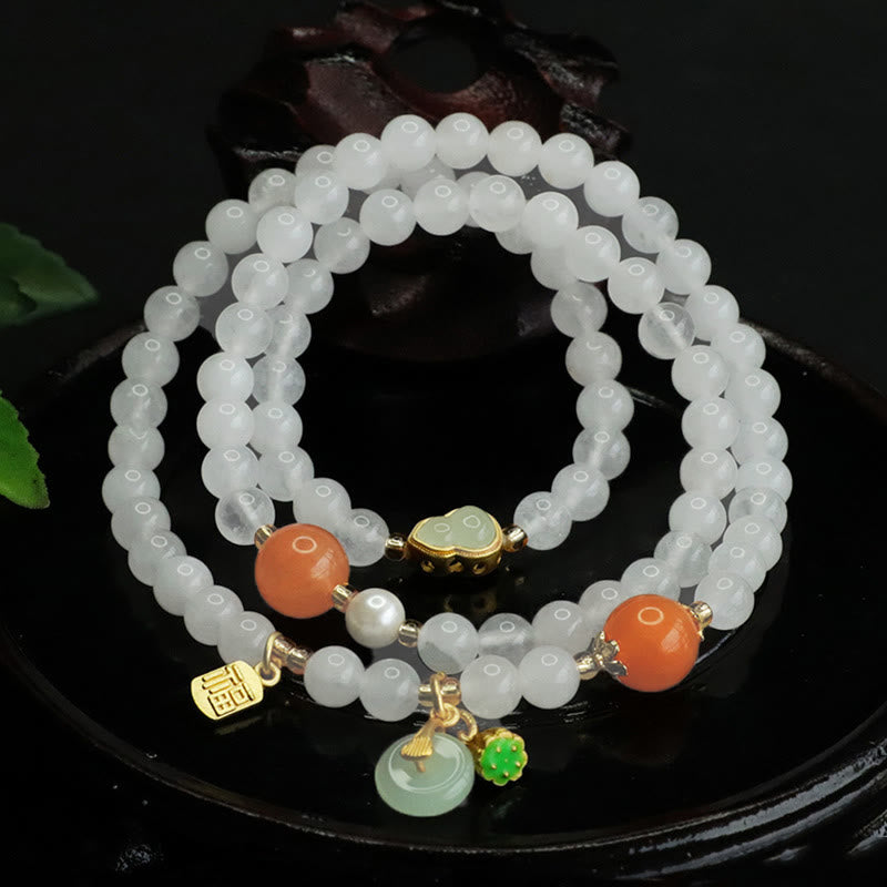 White Jade Multi-layer Peace Buckle Fu Bracelet for Women