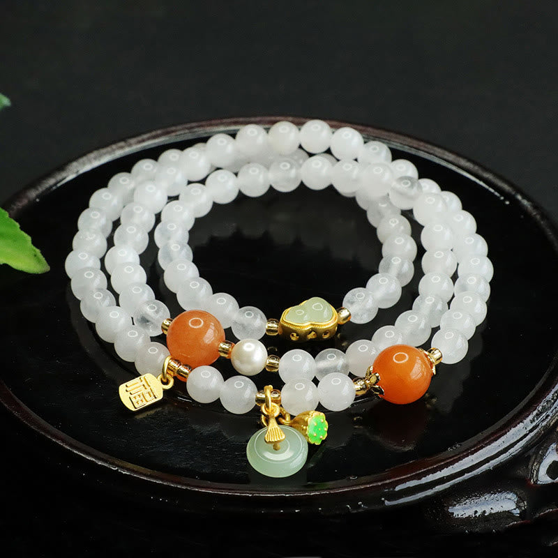 White Jade Multi-layer Peace Buckle Fu Bracelet for Women