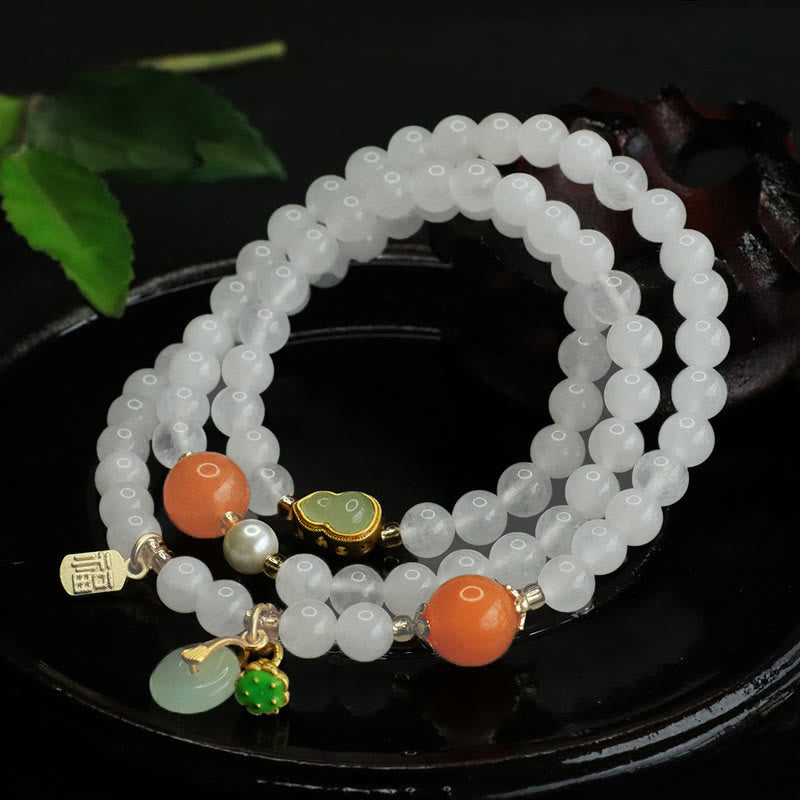 White Jade Multi-layer Peace Buckle Fu Bracelet for Women
