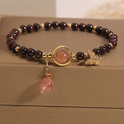 3mm Garnet Strawberry Quartz Bracelet for Calm & Protection