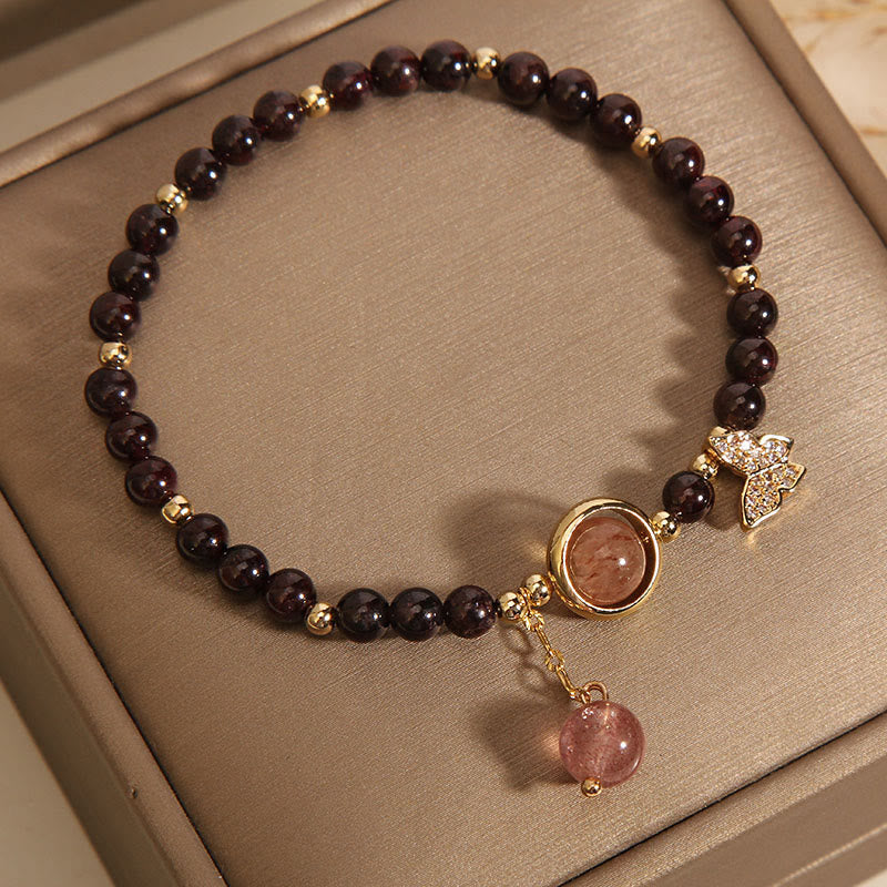 3mm Garnet Strawberry Quartz Bracelet for Calm & Protection