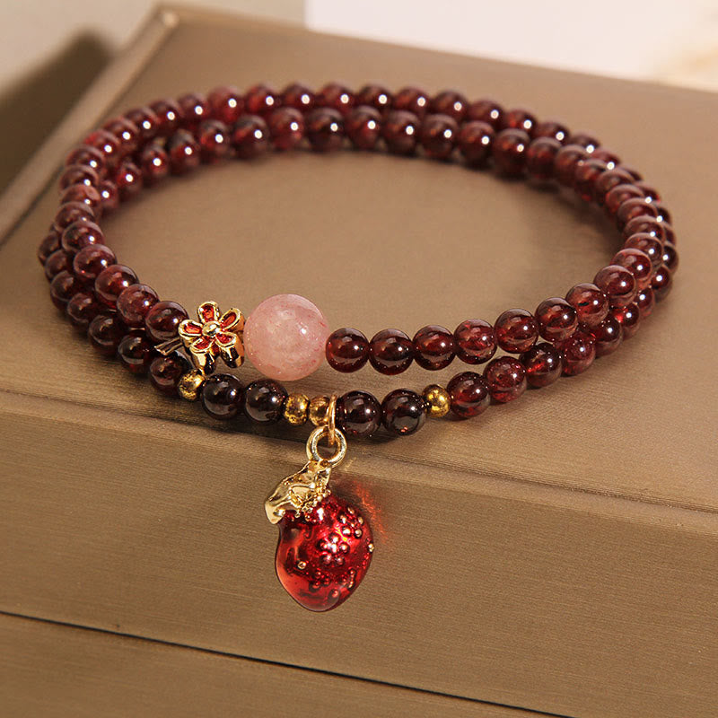 3mm Garnet Rose Quartz Protection Bracelet with Money Bag or Bell