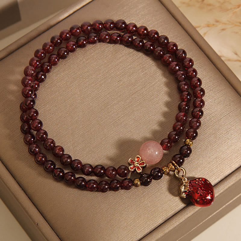 3mm Garnet Rose Quartz Protection Bracelet with Money Bag or Bell