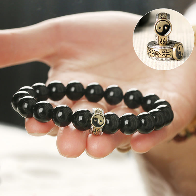 10mm Obsidian Bracelet Yin Yang Nine-Character Mantra