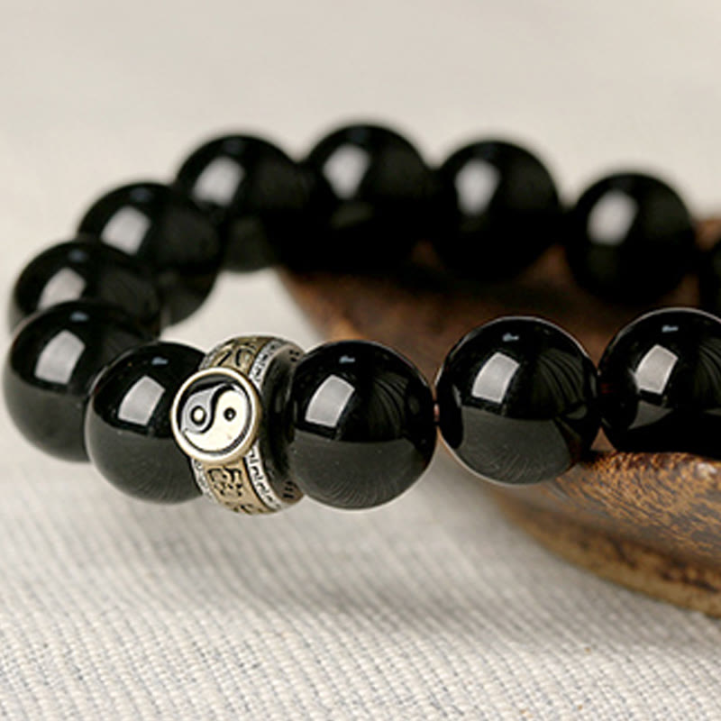 10mm Obsidian Bracelet Yin Yang Nine-Character Mantra