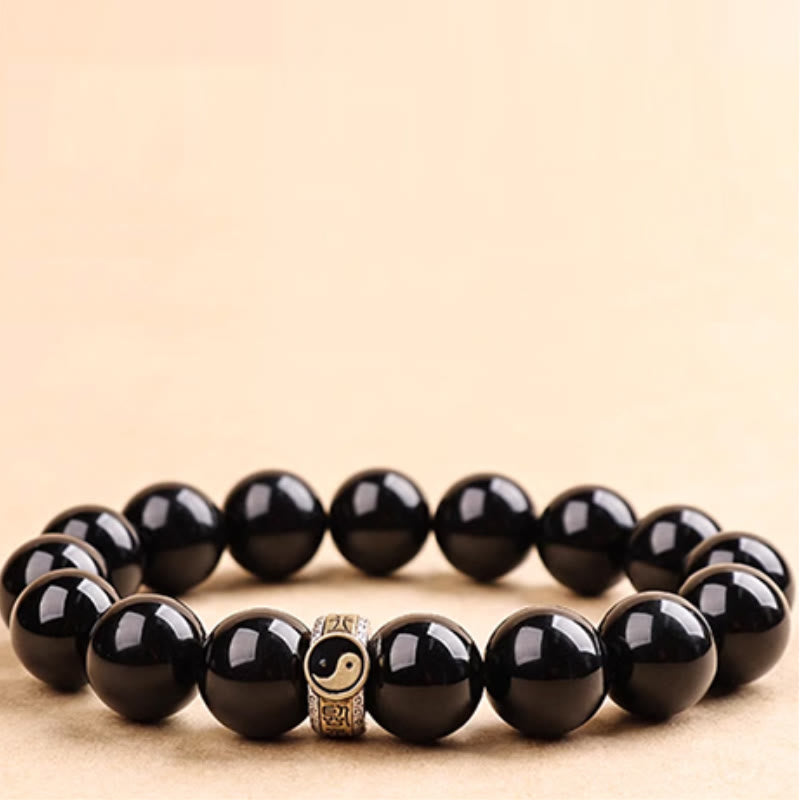 10mm Obsidian Bracelet Yin Yang Nine-Character Mantra