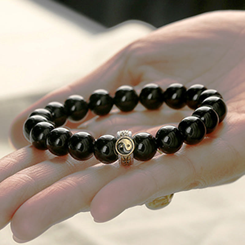 10mm Obsidian Bracelet Yin Yang Nine-Character Mantra