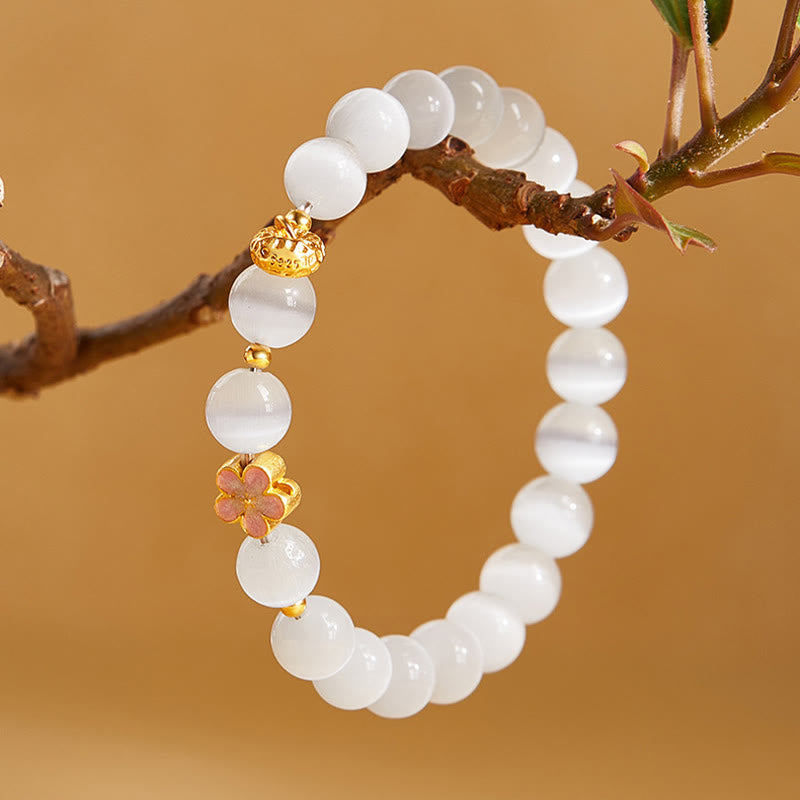 925 Sterling Silver White Cat's Eye Spiritual Bracelet