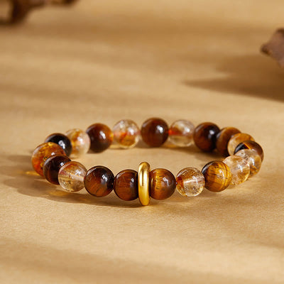 8mm Citrine Tiger Eye Peace Buckle Bracelet for Protection
