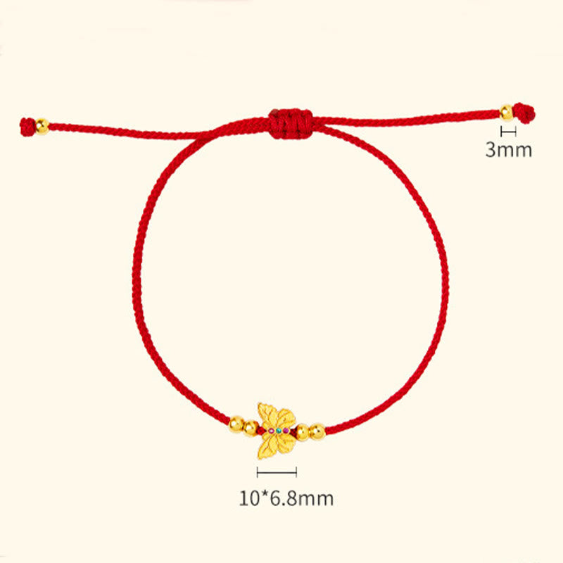 999 Sterling Silver Butterfly Red String Strength Bracelet