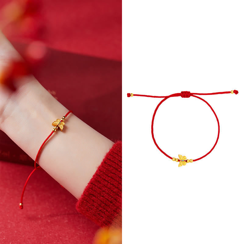 999 Sterling Silver Butterfly Red String Strength Bracelet