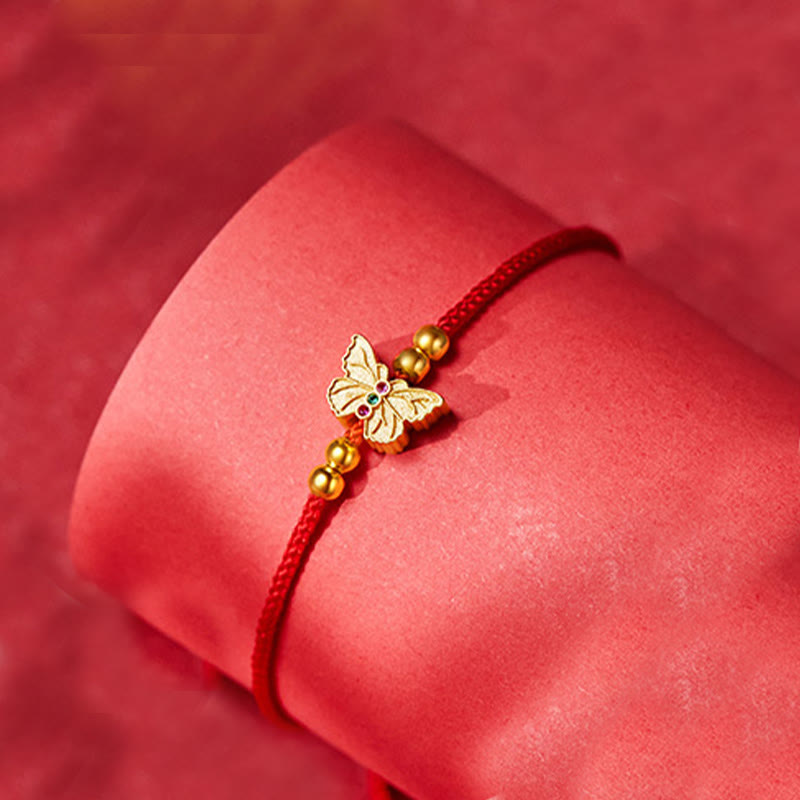 999 Sterling Silver Butterfly Red String Strength Bracelet