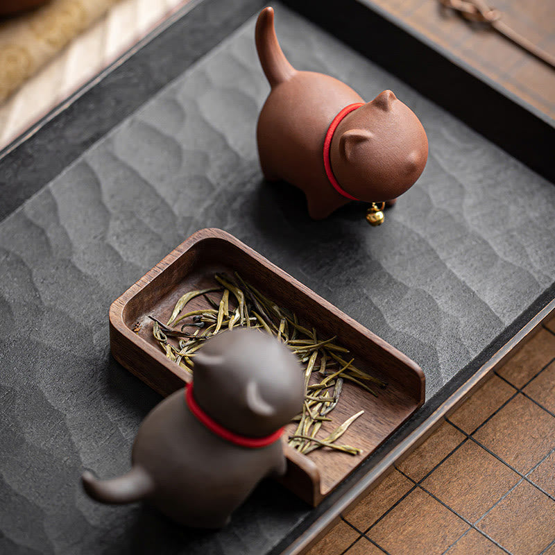 Purple Clay Mini Cat Tea Pet Figurine | Spiritual Statue