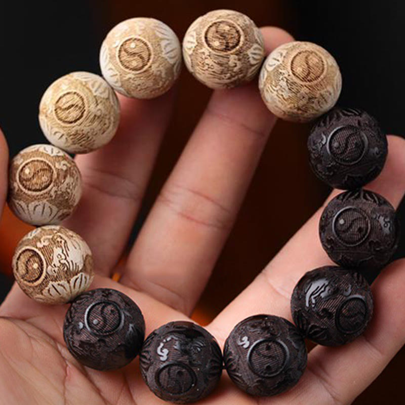 Ebony Camphor Wood Yin Yang Peace Bracelet 20mm