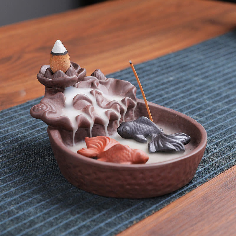 Handmade Purple Clay Ceramic Incense Burner Koi Fish or Ox