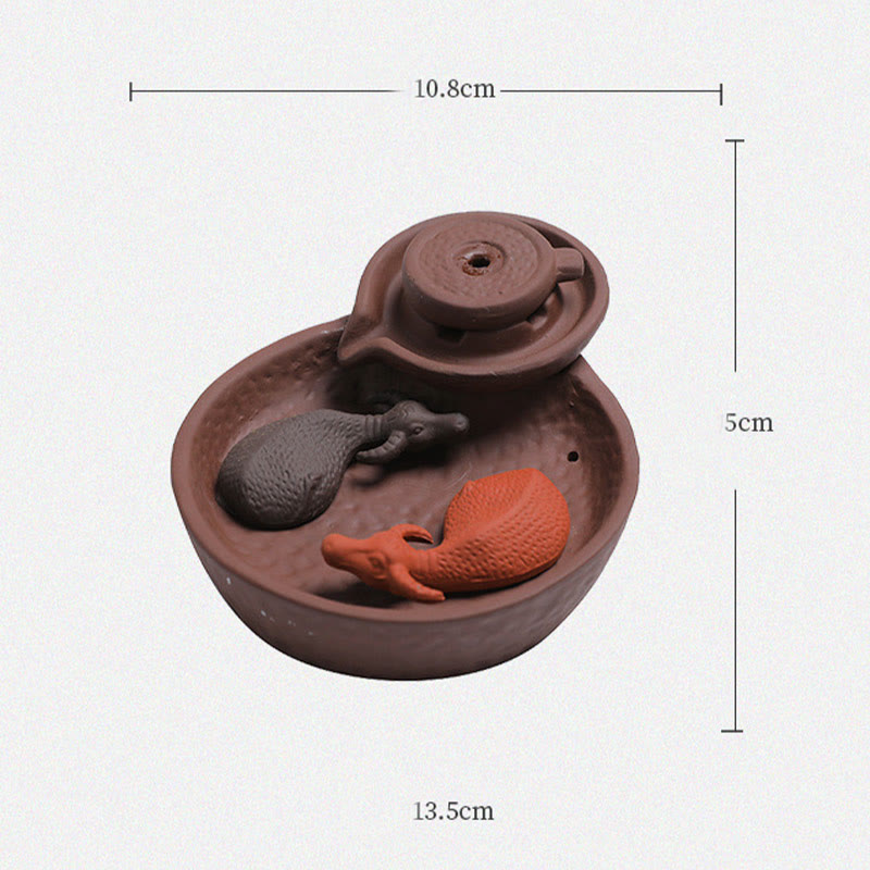 Handmade Purple Clay Ceramic Incense Burner Koi Fish or Ox
