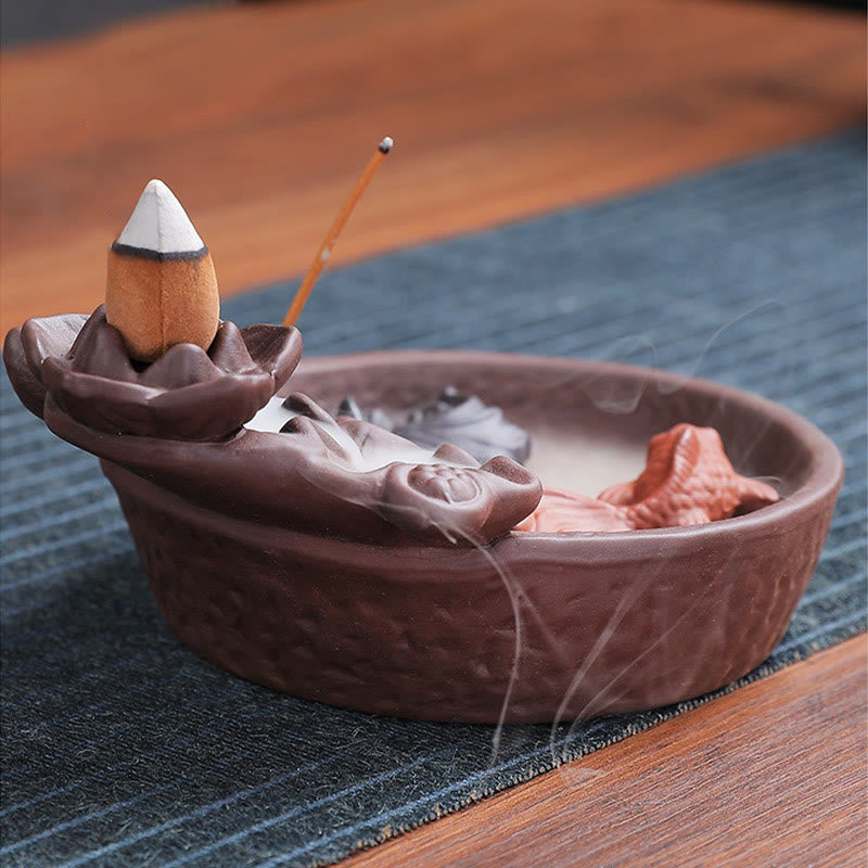 Handmade Purple Clay Ceramic Incense Burner Koi Fish or Ox