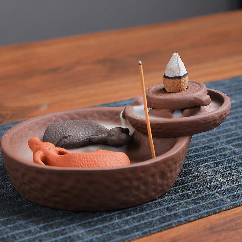 Handmade Purple Clay Ceramic Incense Burner Koi Fish or Ox