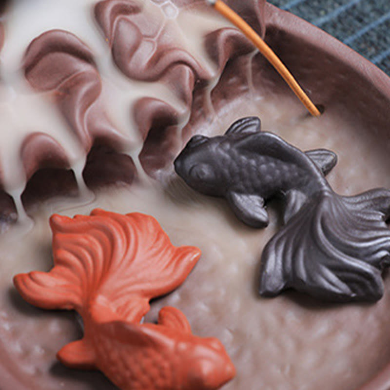 Handmade Purple Clay Ceramic Incense Burner Koi Fish or Ox