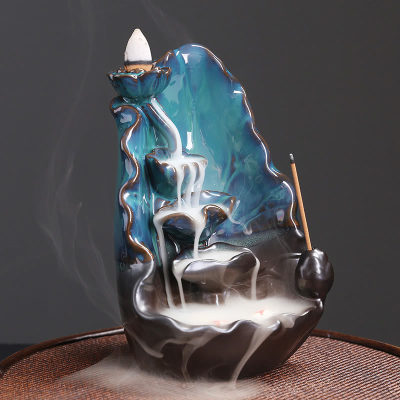 Blue Lotus Leaf Ceramic Backflow Incense Burner 10.1cm