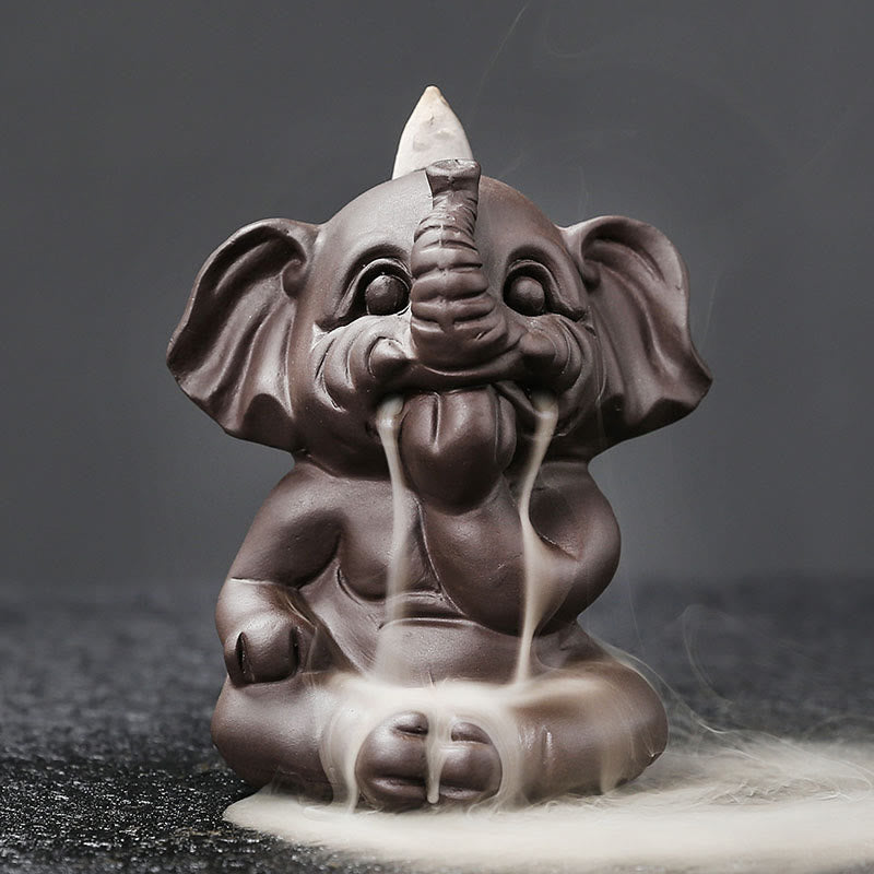 Purple Clay Elephant Backflow Incense Burner - Peace & Healing