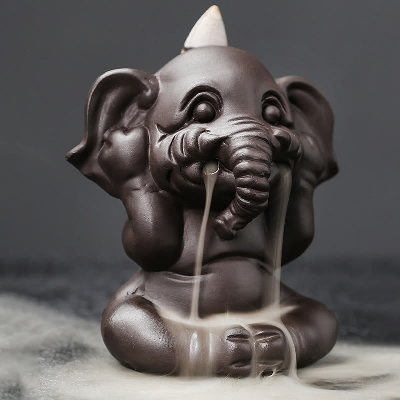Purple Clay Elephant Backflow Incense Burner - Peace & Healing
