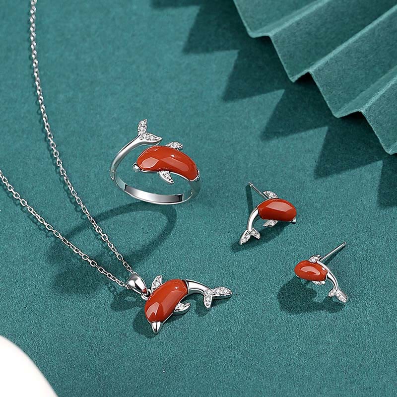 Sterling Silver Jade Necklace Set with Pendant, Ring & Earrings